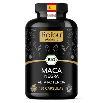 Imagen de Maca Negra Peruana BIO Beneficios de la pura raíz Peruana, 3200 mg dosis diaria Con vitamina C natural Certificado Orgánico 180 Cápsulas Veganas, Sin Estearato Magnesio