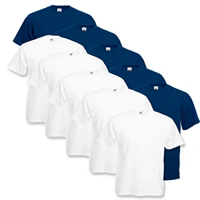 Imagen de Fruit of the Loom Camiseta para Hombre (10 Unidades), Blanco y Azul Marino, L