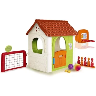 Imagen de FEBER Multi Activity House 6in1, Casa Infantil con Bolos, Raquetas, Juegos de Pelota, Futbol, Baloncesto, Diana Velcro, imitación, a Partir 3 años, Famosa (FEH15000), Versión actual