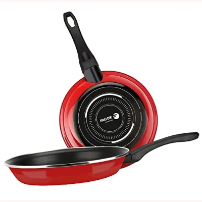 Imagen de Fagor Optimax Set Juego Sartenes Inducción 20 24 cm, Acero Esmaltado, Antiadherente Ecológico XYLAN PLUS sin PFOA, Alto Espesor, Apta para Todas Las Cocinas, Vitrocerámica, Gas, Lavavajillas, Rojo