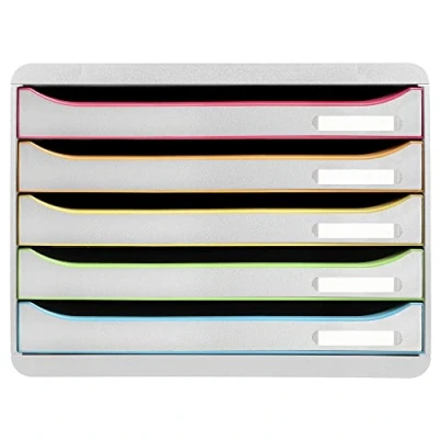Imagen de EXACOMPTA Ref. 308913D BIG BOX PLUS HORIZON Caja de 5 cajones para documentos A4+ Dimensiones exteriores: profundidad 27 x ancho 35,5 altura 27,1 cm Blanco/Arlequin/Blanco