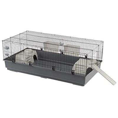 Imagen de Ferplast Jaula Conejos RABBIT 140 Gran Espacio con Casita, Lado Frontal Abatible, Clips de Seguridad Fácil Limpieza, Accesorios Incluidos x 71 h 51 cm