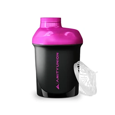 Imagen de Protein Shaker Deluxe 400 ml a prueba de fugas, sin BPA, con tamiz y escala ORIGINAL para batidos cremosos proteína suero en polvo, aislados proteínas concentrados BCAA Rosa Humo Negro