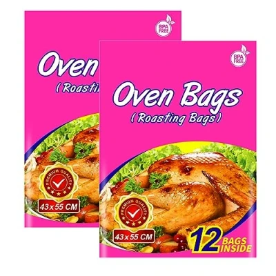 Imagen de 24 bolsas para horno de asado, tamaño pavo, grandes asar carnes, pollo, pescado, verduras (paquete 2, 43 x 55 cm)