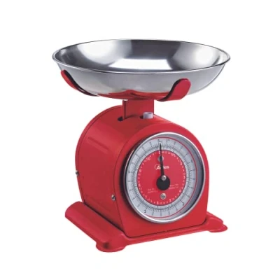 Imagen de ARDES AR1PA3M Báscula de Cocina Mecánica Estilo Retro Bascula Vintage con Bol extraíble en Acero Inoxidable Peso Máx 5 kg Roja
