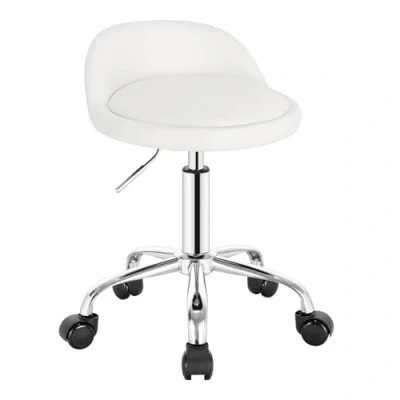 Imagen de WOLTU Silla de Oficina Cuero Sintético, Escritorio sin Brazos, Taburete Giratorio para Salón Masaje SPA, Tocador, Blanco BS133ws