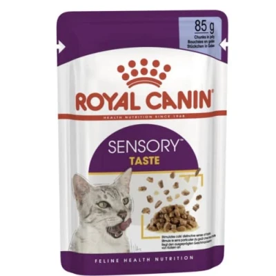 Imagen de ROYAL CANIN Sensory Taste Paquete de 4 x 12 85 g Alimento Completo para Gatos Adultos Trozos en gelatina Puede Ayudar a estimular el Sentido del Gusto