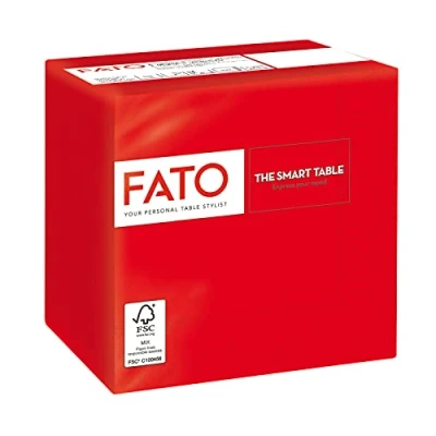 Imagen de Fato Servilletas de Papel Desechables, Ideales para Aperitivos y Cócteles, Paquete 100 Servilletas, Tamaño 24x24, 4 pliegues, 2 capas, Color Rojo, 100% Puro Celulosa, Certificado FSC