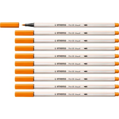 Imagen de Rotulador premium con punta de pincel STABILO Pen 68 brush Caja 10 unidades color naranja