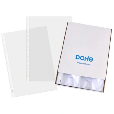 Imagen de Dohe Fundas de Plástico Transparentes (200 uds.) Tamaño Folio 23,5x33 cm, Multitaladro 16 Perforaciones, Polipropileno, Piel Naranja, 70 micras, 23,5x30,5 cm Material oficina