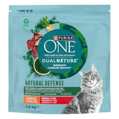 Imagen de Purina ONE Dual Nature Comida Pienso para Gato Esterilizado con Spirulina y Buey, 6 Bolsas de 1,4kg