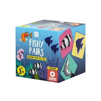 Imagen de Talking Tables Juego de parejas memoria niños con tema peces 36 tarjetas a presión para archivo datos sobre el océano