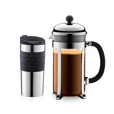 Imagen de Bodum K11068 01 Chambord Cafetera 8 Tazas 1,0 l + Travel Mug de Acero Inoxidable 0,35