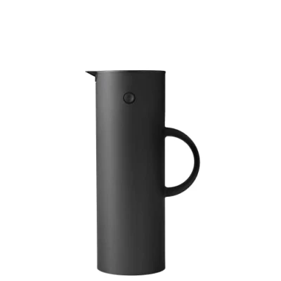 Imagen de Stelton Jarra térmica EM77 de doble pared para bebidas calientes/frías Tetera y café con inserto cristal, cierre magnético, tapa rosca, 1 litro, color negro suave