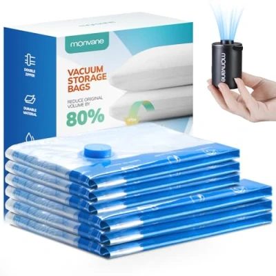 Imagen de MONVANE Bolsas de Vacío para Ropa con Bomba Eléctrica Inalámbrica, 6 Viajes (3 x 50 70 cm + 3 40 60 cm), Edredones, Mantas y Almohadas