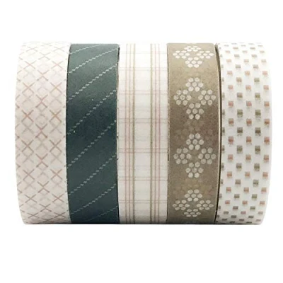 Imagen de Juego 5 rollos de cinta adhesiva Washi para decoración colección básica, 10 mm ancho, cintas decorativas japonesas diarios bala, planificadores, manualidades, manualidades y