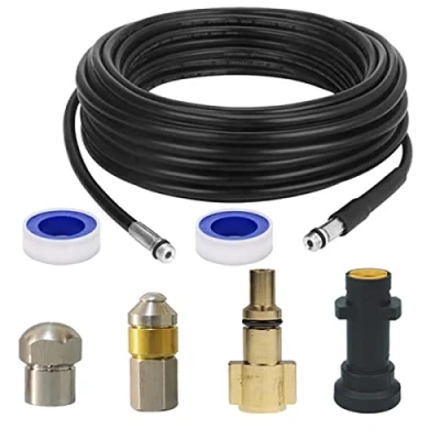 Imagen de AIM Tools Kit de Manguera para Limpieza a Presión 15M 160Bar Hidrolimpiadora Tuberías con Boquillas y Adaptadores Compatible Kärcher K2 K3 K4 K5 K6 K7 Lavor