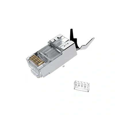 Imagen de VIVOCH 50 Pcs Cat7 RJ45 Connectors, Plugs, 2 Piece Metal Shielded Ends FTP 8P8C Modular Network Plug Connector