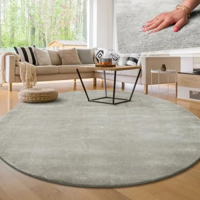 Imagen de Paco Home Alfombra para la Sala de Estar Unicolor Lavable Suave Pila Corta, tamaño:80 cm Redon, Color:Antracita