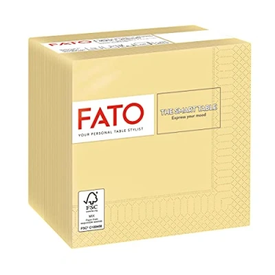 Imagen de Fato, Servilletas de Papel Desechables, Ideales para Aperitivos y Cócteles, Paquete 100 Servilletas, Formato 24x24, 4 pliegues, 2 capas, Color Champagne, 100% Pura Celulosa