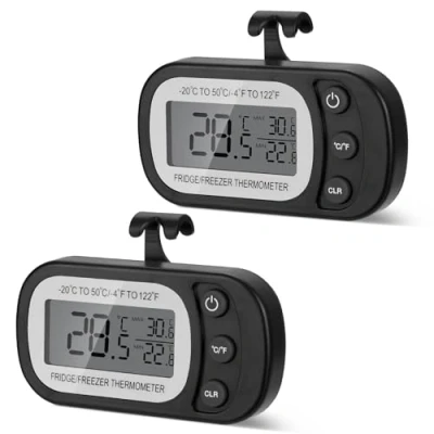 Imagen de AiQlnu 2 Piezas Termómetro Digital para Refrigerador, Magnétique Congelador a Prueba de Agua con Gancho, Pantalla LCD Fácil Leer, Termometro Nevera Hogar, Cafés