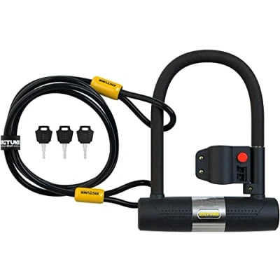 Imagen de SIGTUNA Candado Bicicleta, en U 16 mm con Soporte, Cadena de Acero 1,2 m y 3 Llaves Alta Seguridad para Bicicletas Carretera, Eléctricas, Montaña Amarillo