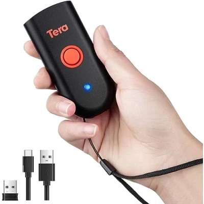 Imagen de Tera Mini Lectores de Códigos Barras Bluetooth Inalámbricos con USB (3 en 1) 1D/2D Escáner Portátil QR Mano Compatible iOS Android Windows, Modelo 1100 2D Nuevo