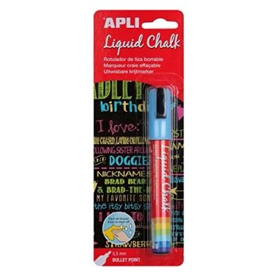 Imagen de APLI 13955 Rotuladores de Tiza Borrable, 5,5 mm, Liquid Chalk Punta Redonda, Azul