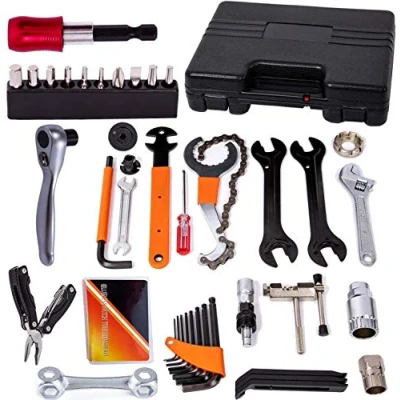 Imagen de COZYROOMY Kit herramientas reparación bicicletas Caja con trinquete accionamiento reversible, cadena, neumáticos bicicleta, llave pedal, etc.