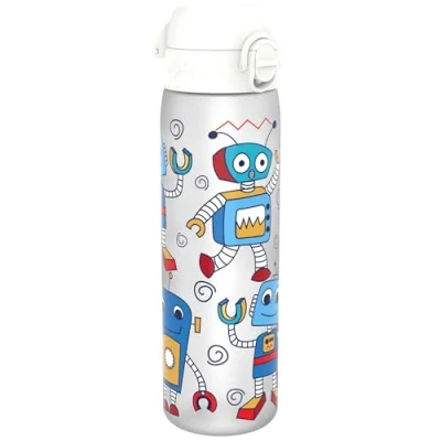 Imagen de Ion8 Botella Agua, 500ml, a Prueba de Fugas, Fácil Abrir, Cerradura Segura, Apta para Lavavajillas, Sin BPA, Asa Transporte, Limpiar, Neutro en Carbono, Diseño Robots