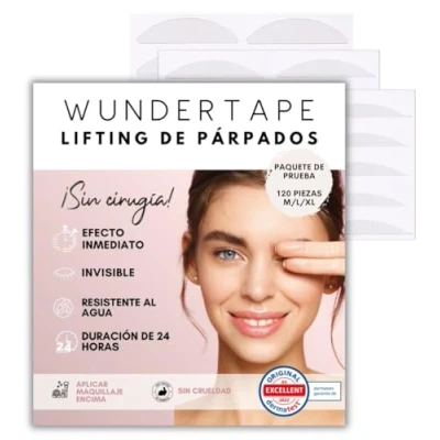Imagen de WUNDERTAPE Tiras de párpados para levantar los sin cirugía (impermeable, invisible, 24 horas, cinta ojos), rayas invisibles (M+L+XL)