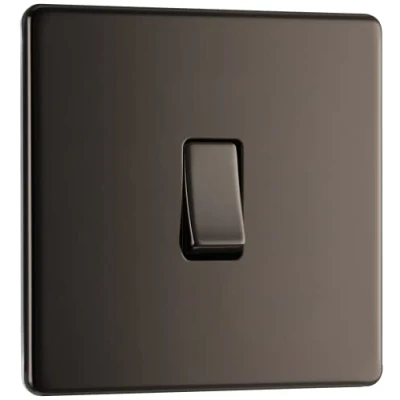Imagen de Interruptor de luz simple placa plana sin tornillos BG Electrical fbn12, níquel negro, 2 vías, 16AX, cm x