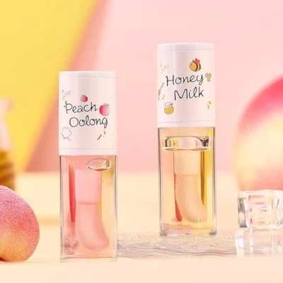 Imagen de Pakivs Set de 2 piezas aceite labial rellenador, brillo labios hidratante, melocotón, miel bálsamo hidratante larga duración para aclarar las líneas