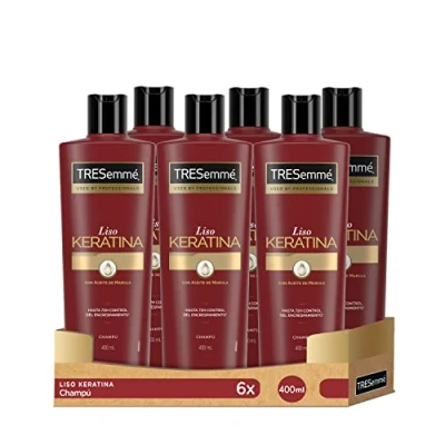 Imagen de TRESemmé Champú Liso Keratina para pelo encrespado o dañado con aceite de Marula y Pack 6 x 400ml