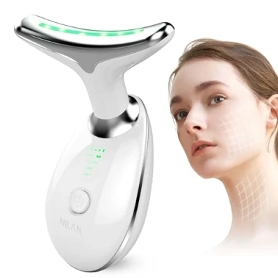 Imagen de ANLAN Masajeador Cara Cuello Antiarrugas, Facial Reafirmante Mujer con Calor Luz LED EMS Lifting para Aclarar Líneas del (45C)