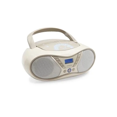 Imagen de Mooov 477403 Reproductor de CD portátil, Lector Audio R/CD RW/CD MP3, Radio FM, Puerto USB, Sonido estéreo 6W, asa ergonómica, Funciona con Corriente o Pilas, Soft Grey