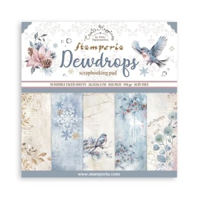Imagen de Stamperia Scrapbook Paper Pad for Scrapbooks, Albums, Card Making, Bullet Journalling and More, Acid Free, Double Sided, Perfect Hobbies, Crafts, Gifting (Dewdrops) (20,3 x 20,3 cm)