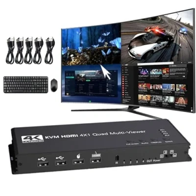 Imagen de 4K HDMI KVM Switch 4x1 Quad Multi Viewer 4 en 1 Out Processor Screen Multiviewer Seamless for PC Share Mouse Keyboard