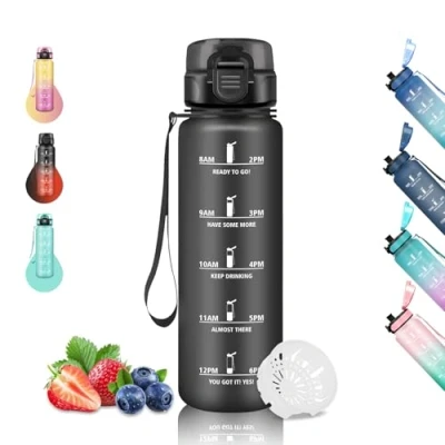 Imagen de Botella Agua, Agua 1 litro, Gimnasio, A Prueba de Fugas, Reutilizable, Fácil Limpiar, Deportiva, para la Ciclismo, Yoga, Correr, Negro