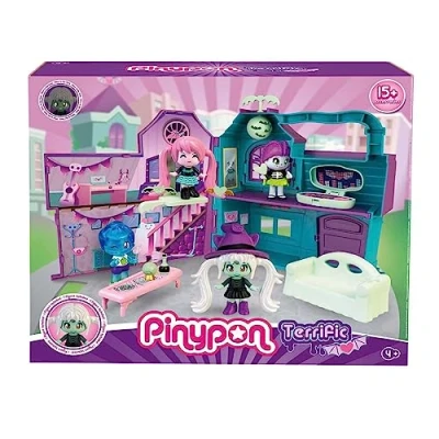 Imagen de Pinypon Terrific Mansion, casa maletín, playset de Juego con sorpresas y Accesorios Que Brillan en la Oscuridad, Incluye una Figura Bruja, para niños niñas Desde 4 años, Famosa (PNY48000)