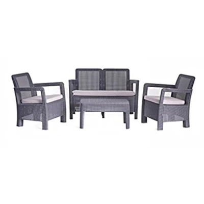 Imagen de Keter Tarifa Lounge Conjunto de jardín o terraza Exterior 4 plazas y Mesa con Cojines incluidos, Resina Acabado ratán Redondo, Color Grafito