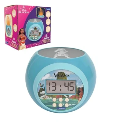 Imagen de Lexibook, Disney Vaiana, Reloj Despertador con proyector, función de repetición y Alarma, luz Nocturna Temporizador, Pantalla LCD, Funcionamiento a Pilas, Azul, RL977VN