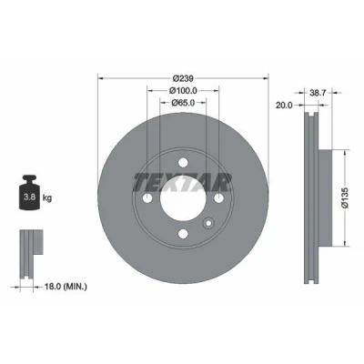 Imagen de TEXTAR PRO 92012103 Disco de freno 239 20 04/05 100 ventilación interna revestido sin perno sujeción rueda, buje rueda VOLKSWAGEN: GOLF 3
