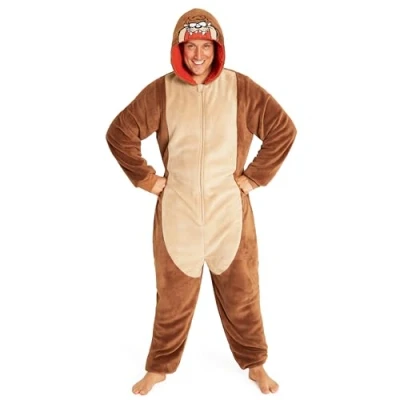 Imagen de Looney Tunes Pijama Hombre Mono con Capucha Felpa Adulto, Tallas M 2XL Regalos Hombres, Navidad (Marrón Taz,S)