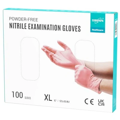 Imagen de EUROPAPA® 100 Guantes De Nitrilo Pink Box Desechables Examen Sin Polvo, LÁTex, No EstÉRil, LÁTex (XL, Rosa)