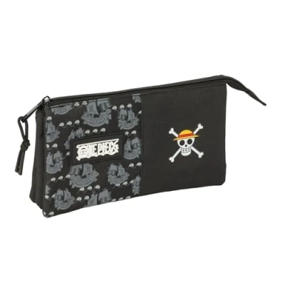 Imagen de Safta One Piece Pirates Portatodo Triple, Estuche Infantil, Niño, Ideal para Niños en Edad Escolar, Cómodo y Versátil, Calidad Resistencia, 22x3x12 cm