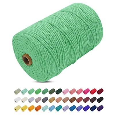 Imagen de Uiopa Hilo Macrame 3mm x 200m, Cuerda Gruesa de Algodon Natural, Cordel Colores Algodón para Manualidades, Pared, Cortinas, Colgar Plantas, Fotos (Agua verde)