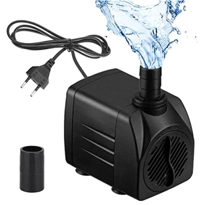 Imagen de Mini bomba de agua (600 l/h, 10 W), acuario ultra silenciosa alto impacto, fuente con cable alimentación 1,5 m, 2 boquillas para acuarios, estanque, fuentes, estatuas,