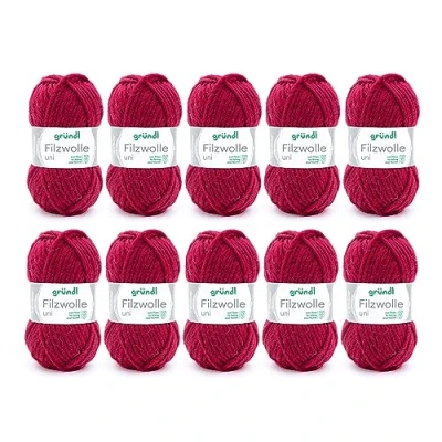 Imagen de Gründl Filzwolle Uni, Vorteilspack: 10 Knäuel à 50 g Fieltro, de Punto y Ganchillo, 100% Pura Virgen, m, tamaño Aguja: 8 9, x g, Burdeos, Lana, Bordeaux, One Size, 500