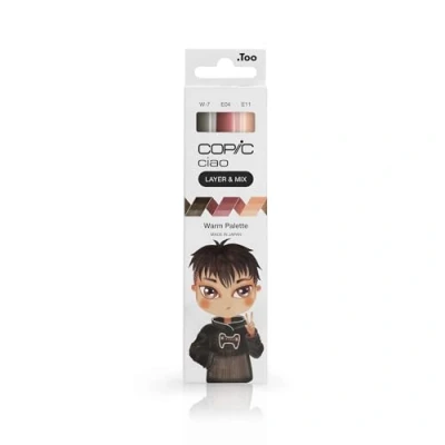 Imagen de COPIC Ciao LAYER &amp; MIX «Paleta cálida», set de rotuladores con 3 colores diferentes, rotulador trazado punta mediana y pincel.